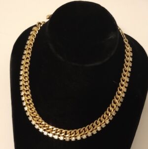 Elegant Gold tone Necklace With Clear Sparkling Rhinestones
